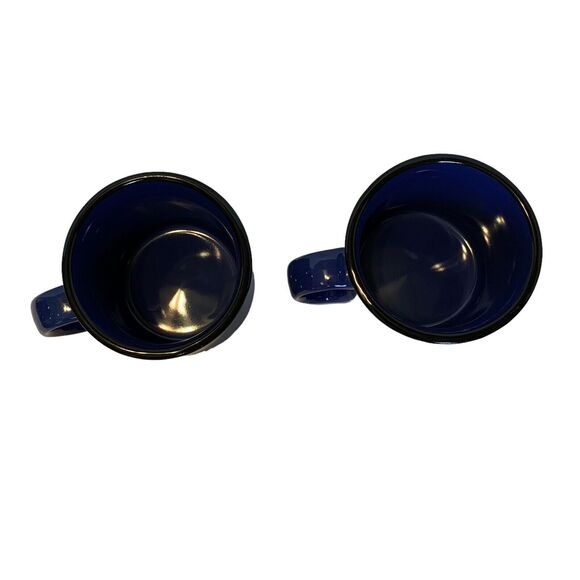 2 Von Pok & Chang Blue Speckled White Black Rim Large 16 oz Stoneware Coffee Mug - Picture 3 of 11